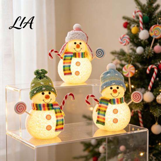 Holiday Party Photo Props Lighted Snowman Christmas Ornament with Knitted Hat, LED Warm Light Soft Fabric Figurine Hanging Pendant for Tree,