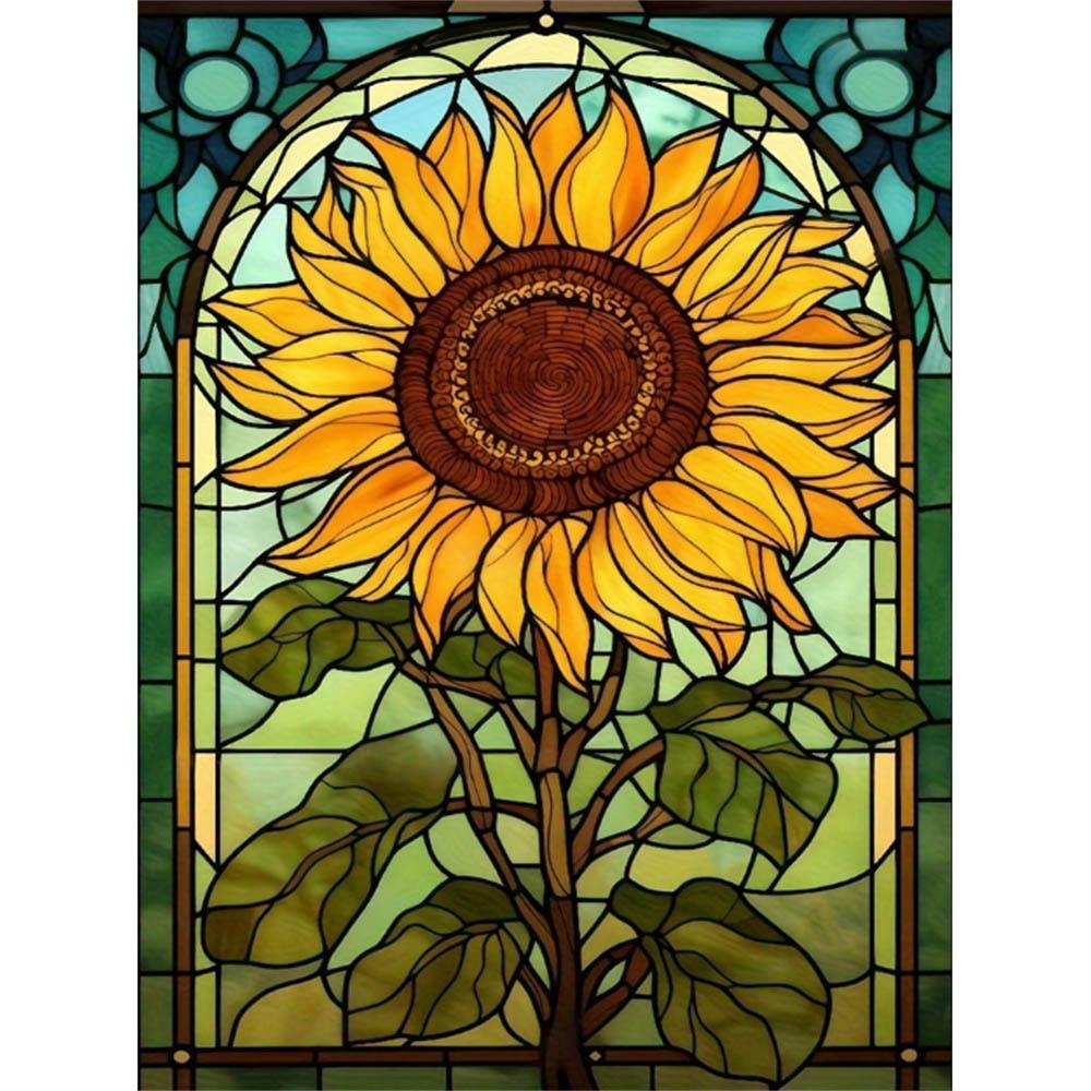 Sunflower Full Diamond Painting Set, DIY Flower Gemstone Diamond Embroidery Craft, 5D Diamond Painting Art, Decorative Home Mural Round 20x30cm