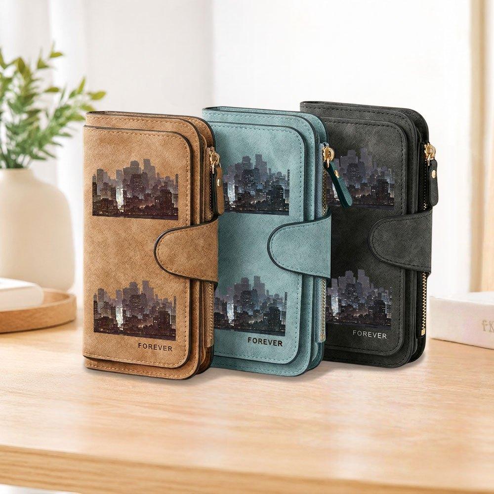 City Night View Print Long Zipper Wallet, Large Capacity Card Holder, Unisex Clutch Bag, Fashionable Zipper Coin Purse, Suitable for Daily Use, A