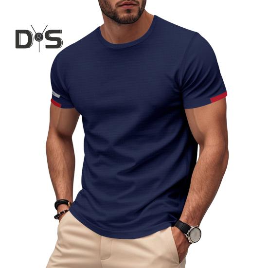 Men's Crew Neck T-Shirt Summer Short Sleeve Casual Tee Solid Color Muscle Fit Workout Top for Gym Daily Wear Sports