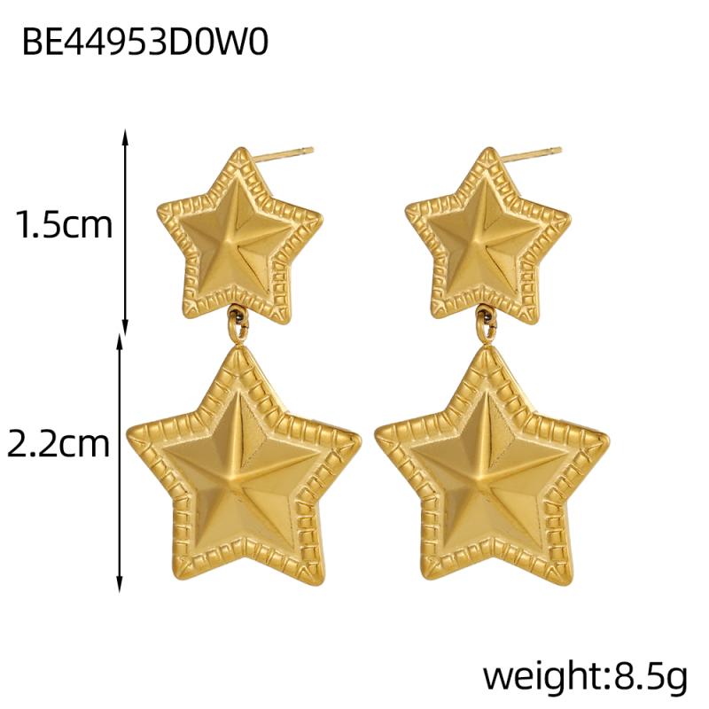 CARLIDANA Fashion Jewelry Retro Star Heart Stud Earrings Round Hammered Pvd Gold Plated Stainless Steel Chunky Drop Earrings