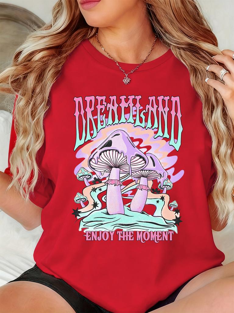 Dreamland Enjoy The Moment Printed TShirt Womens Basics Soft T Shirts Loose ONeck Short Sleeve Tops Summer Comfortable Clothes