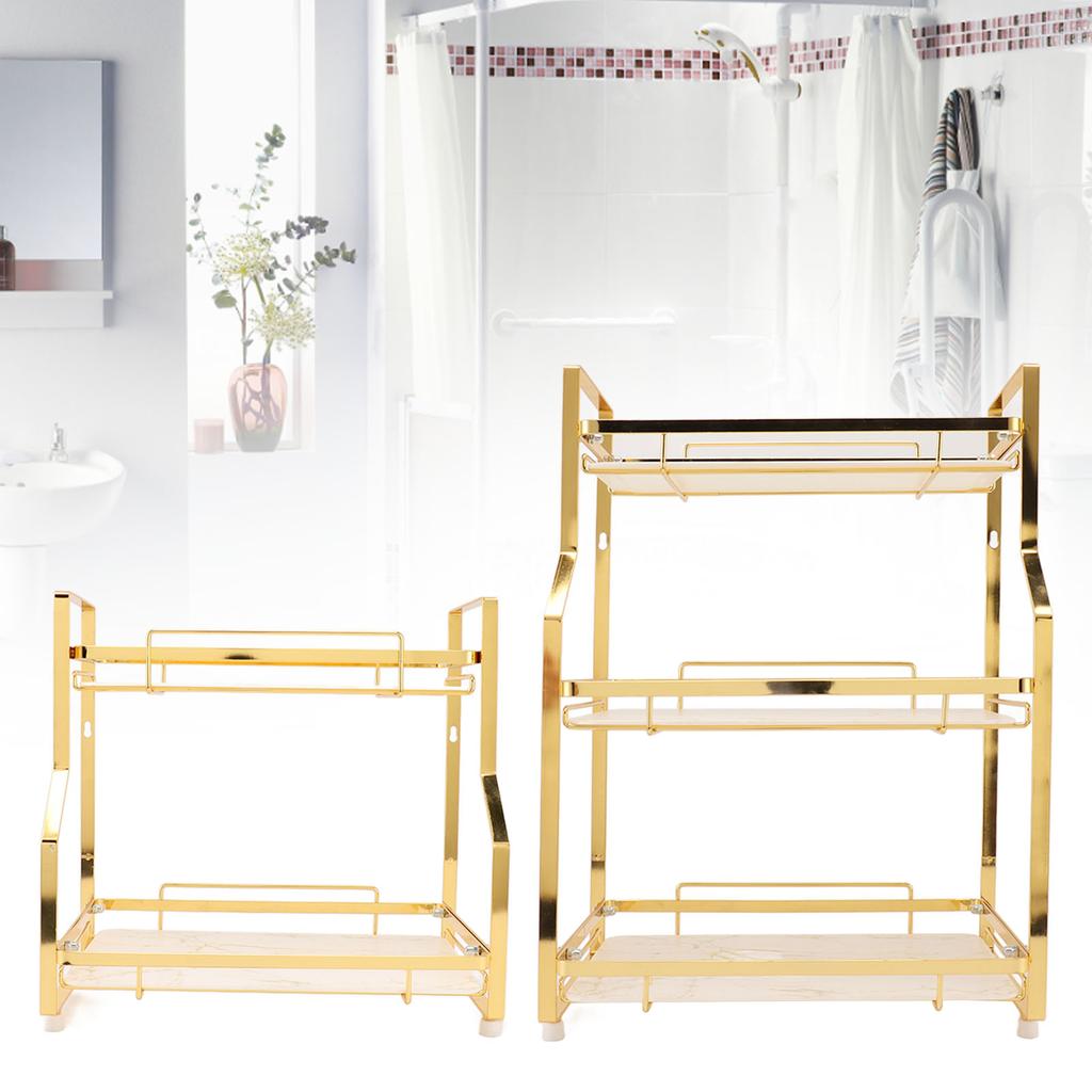 Spice Rack Organizer Iron Stable Strong Load Bearing Capacity White and Gold Bathroom Storage Shelf Easy To Clean for Bedroom