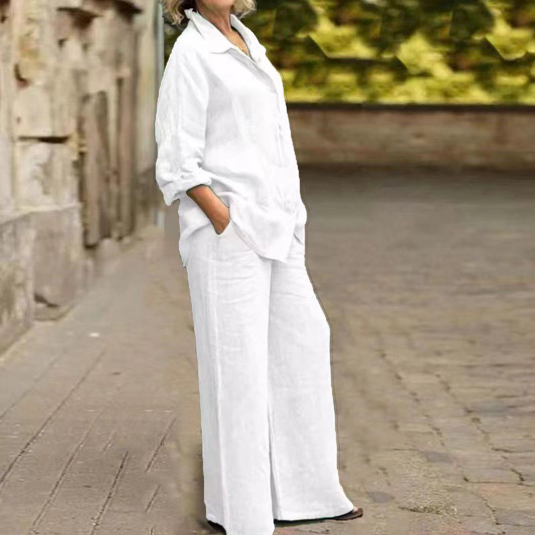 

Жіноча бавовняна сорочка з довгими рукавами + брючний костюм плюс розмір 5XL Повсякденний міський костюм XXXXXL білий