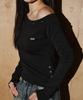 Hellenepaliseu Studded Asymmetrical Off-Shoulder Long Sleeve [Black]
