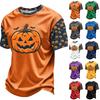 Herren Freizeit Corduroy Kurzarm Rundhals Leicht Atmungsaktiv T-Shirt mit Halloween Kürbis Print Design Bequeme Passform