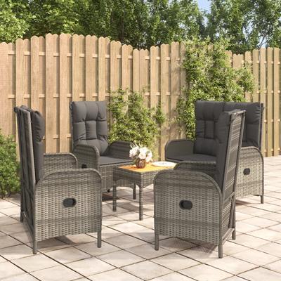 Vidaxl 5-Cz. Garden Furniture Set With Cushions, Grey, PE Rattan