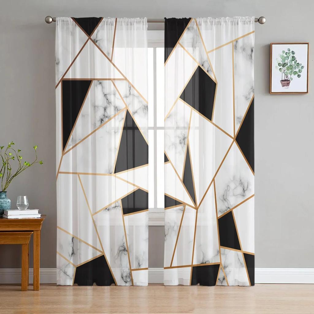 Marble Nordic Style Tulle Sheer Curtains for Living Room Decoration Window Curtain for Bedroom Kitchen Voile Organza Drapes