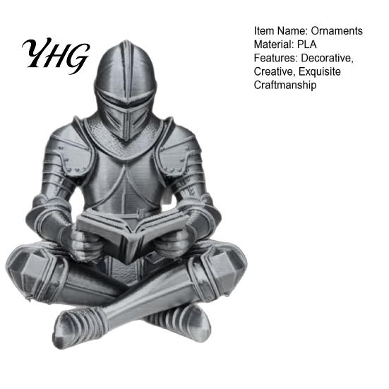 Creative Reading Knight Figure 3D Printed Armored Figurine, Sitting Sculpture, Unique Bookcase Decor Retro Statue for Bookshelf and Office Desktop
