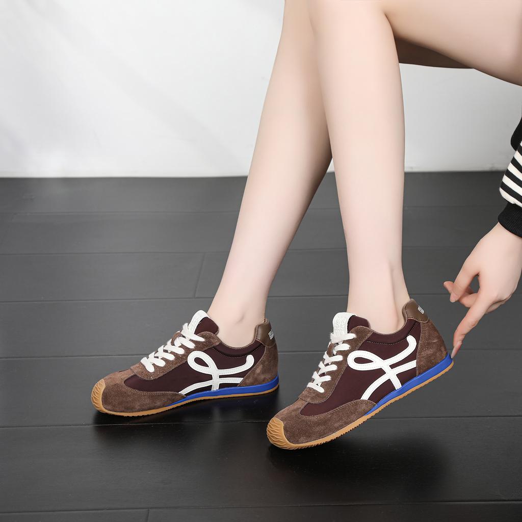 Damen-Ballerinas aus echtem Leder Retro Forrest Gump Colorblock Freizeitschuhe Sommermode Slipper Leichte Sneaker