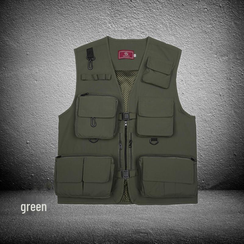 Men's Breathable Multi-Pocket Workwear Vest - Customizable Logo for Outdoor Volunteers