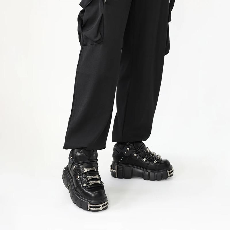 Fashion New 2025 Brand Punk Style Women Shoes Lace-up Heel Height 6CM Platform Shoes Woman Rock Boots Metal Decor Woman Sneakers