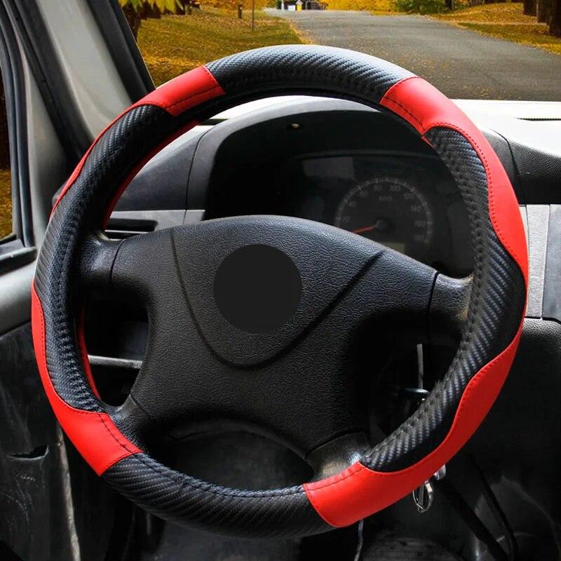 DERMAY  New Car Steering Wheel Cover Size 45cm 47cm 50cm Carbon Fibre+Faux Leather for Car Bus Truck Boat Free Shipping