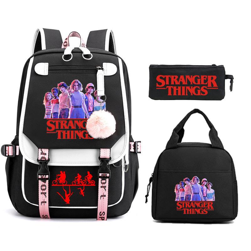 Trend Stranger Things Children'S Backpack Combination Three-Piece Male And Female Versatile Student School Bag