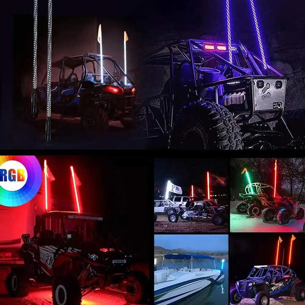30cm/1ft Uzaktan Kumandalı LED Bayrak Direği Işıkları Renkli Bayrak Direği Spiral Anten Kamçı Işıkları UTV ATV Off Road Kamyon Kum Arabası için