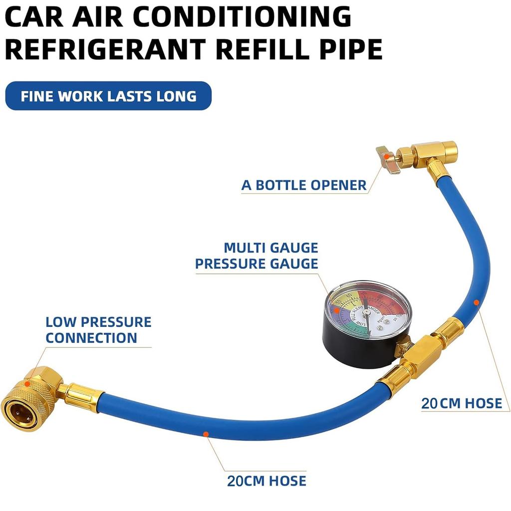 R134a Car Air Conditioning Refrigerant Quick Refill Kit, with 1/2 Inch Bottle Cap Opener - Aluminum, Car Maintenance Tool