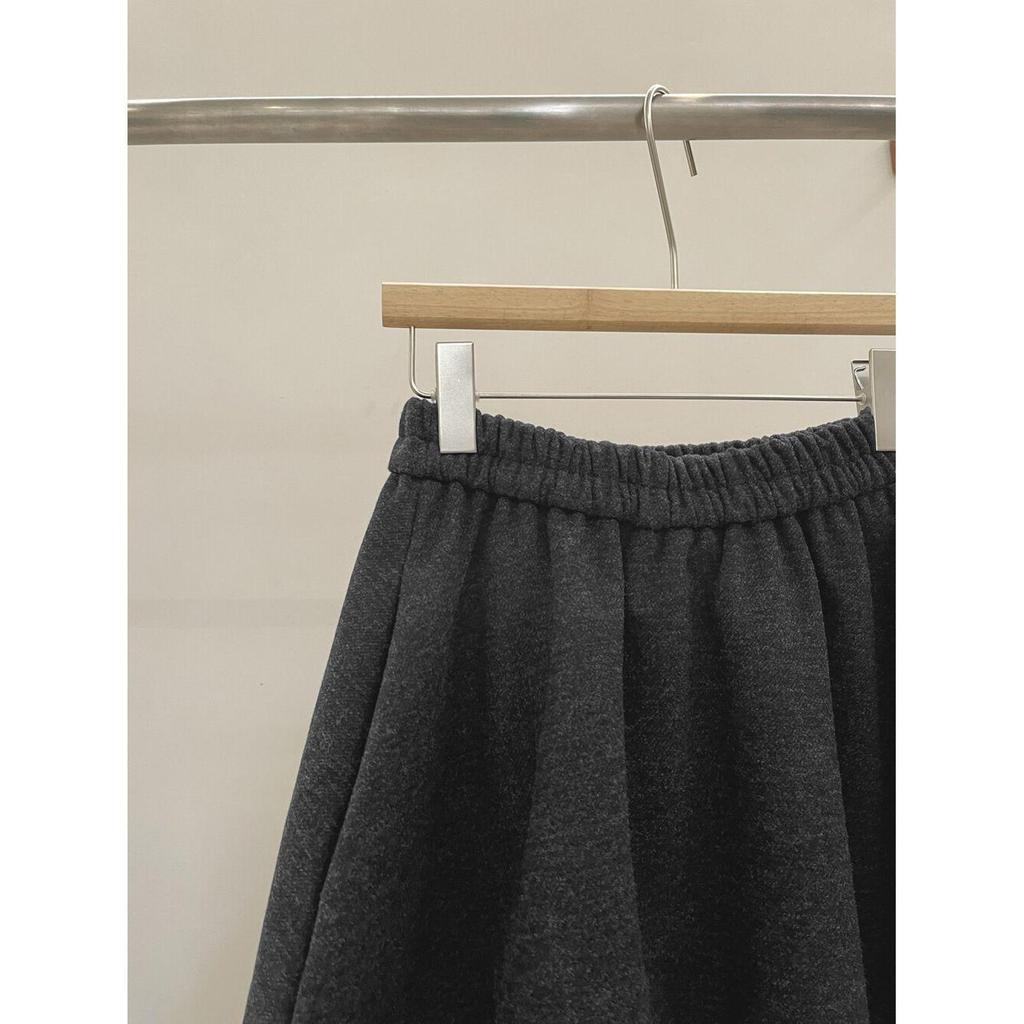 Korean High-Waisted Pleated Tulip Wool Skirt - Women's Elegant Grey A-Line Autumn/Winter Arrival