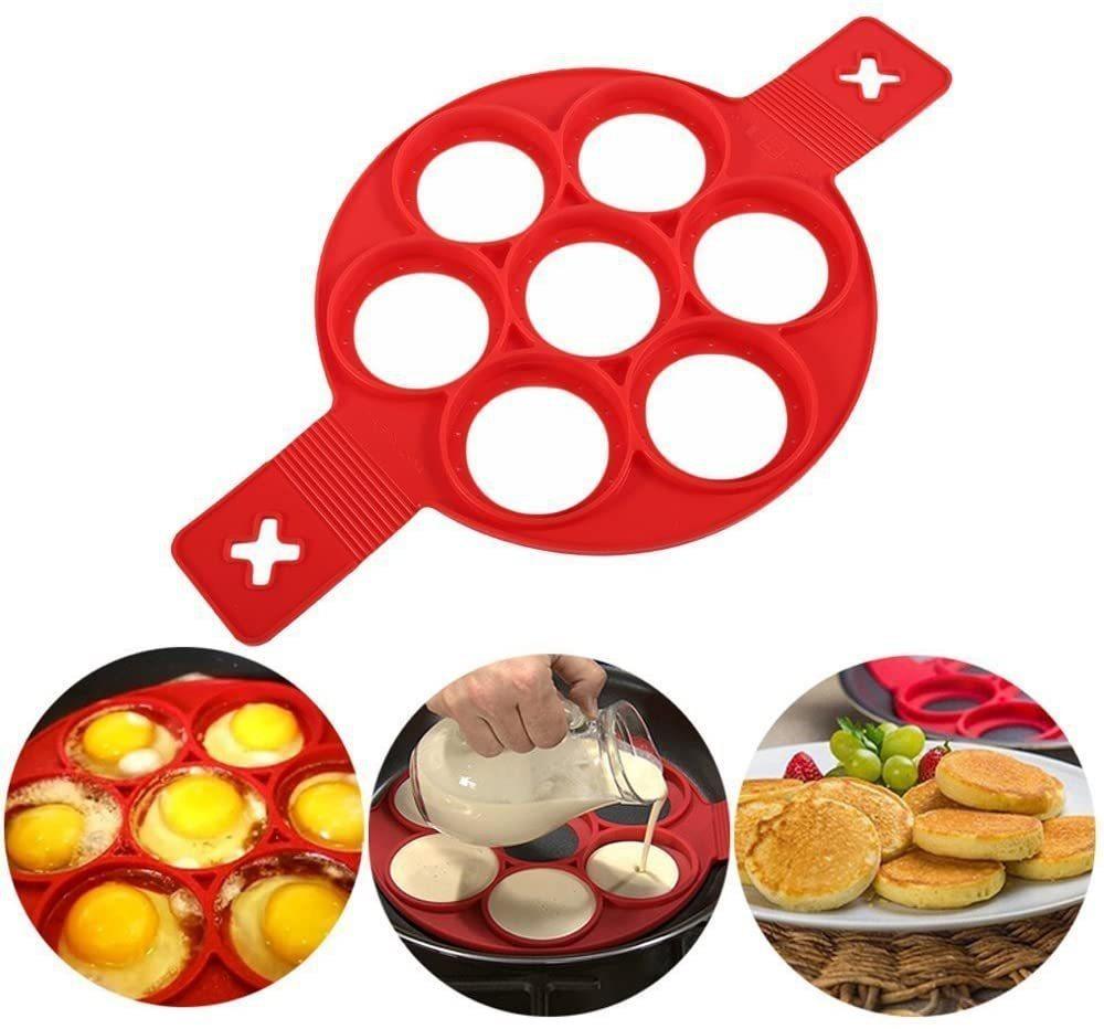 Molde de silicona para hacer panqueques con 7 agujeros y formas múltiples, antiadherente, para hornear, moldes para huevos fritos en forma de anillo para cocinar en familia, utensilios de cocina