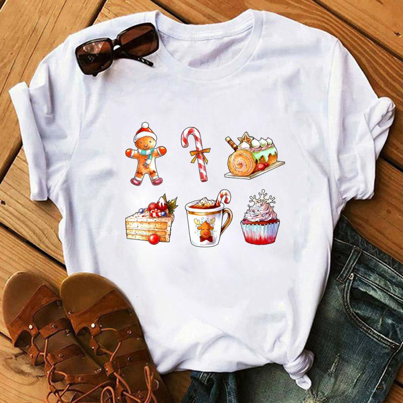 Women Cookies for Santa New Year Female Womens Clothes T Tee Shirt Tshirt Cartoon Print Merry Christmas Ladies Top Tshirt