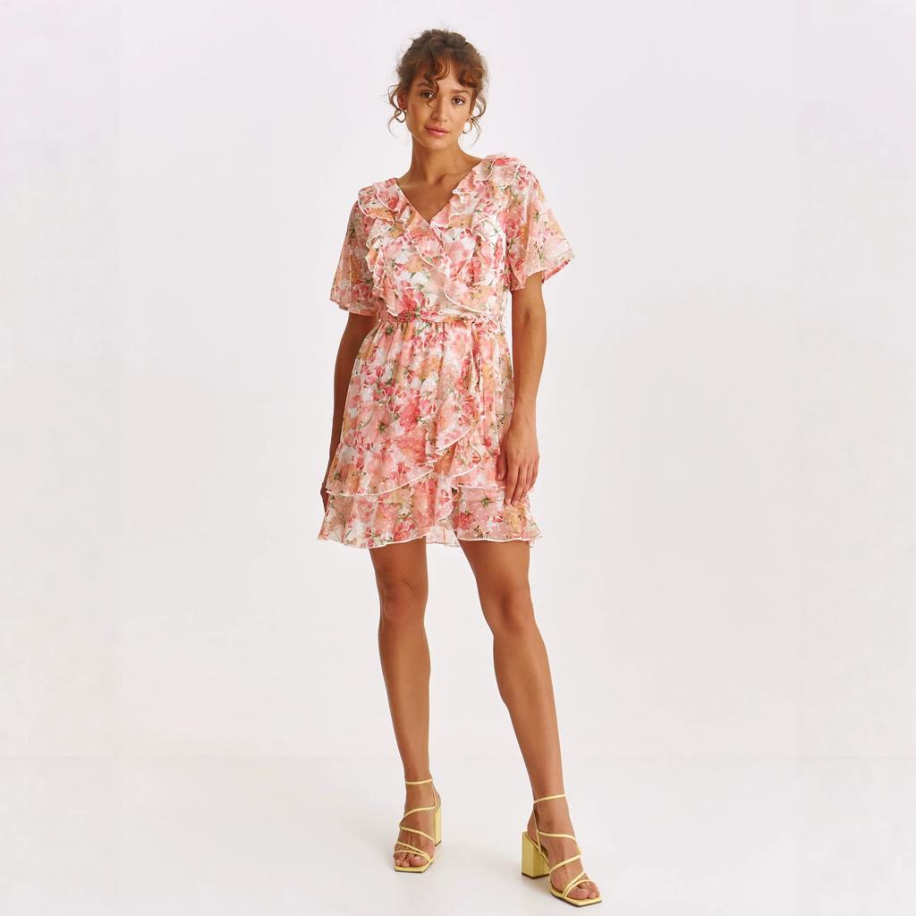 European and American new floral dress V-neck ruffle edge waist strap medium and long holiday beach dress