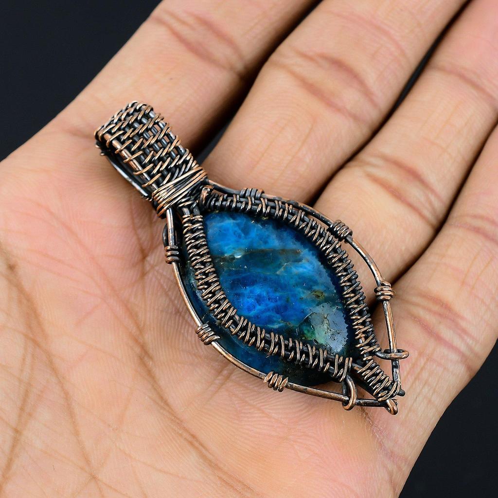 Apatite Handmade Silver Jewelry, 999 Copper Wire Wrapped Pendant, Handmade Beautiful Gemstone Jewelry, Apatite Pendant For Her