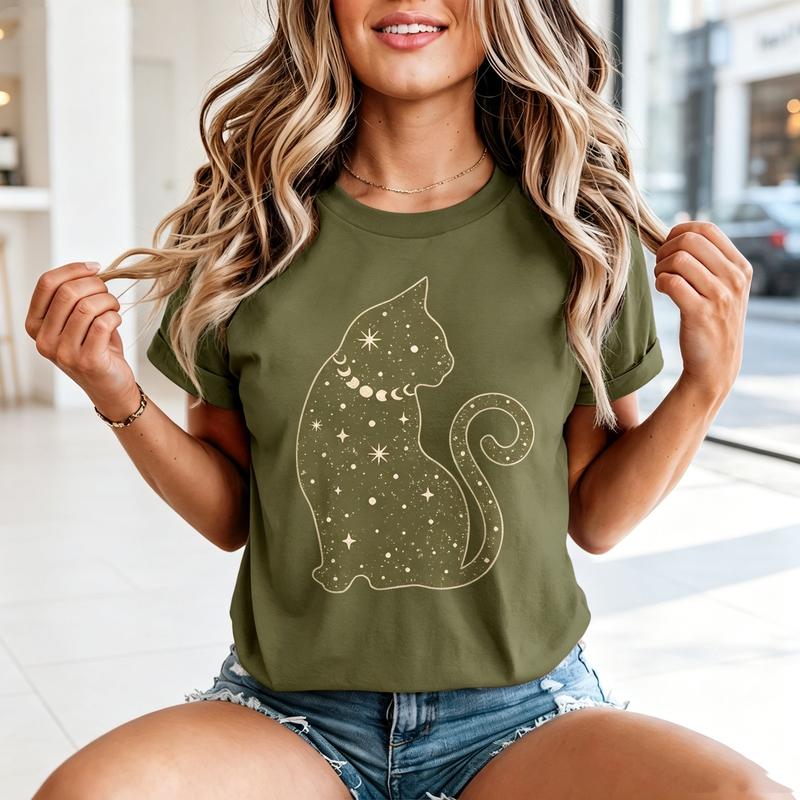 Celestial Cat Tshirt for Unisex Unisex Funny Cat Lover Graphic Tee 100 Cotton Casual Animal Print Top