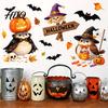 Easy Peel And Stick Wall Art Cartoon Halloween Sticker Self Adhesive PVC Removable Decal Wizard Pumpkin Bat Decals Birds Scarecrows Jack-o-lanterns