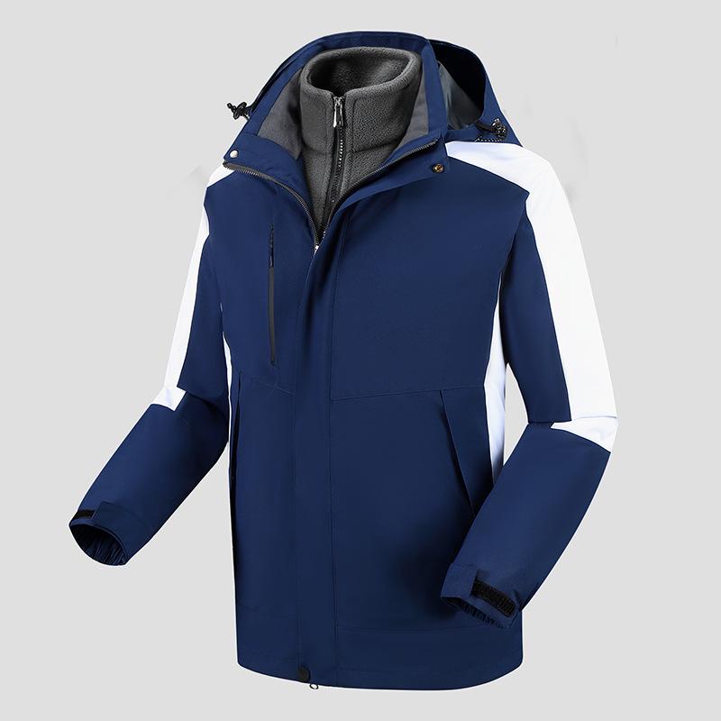 Custom Logo 3-in-1 Windbreaker with Fleece Down, Warm Jacket for Autumn/Winter, Embroidered Workwear.