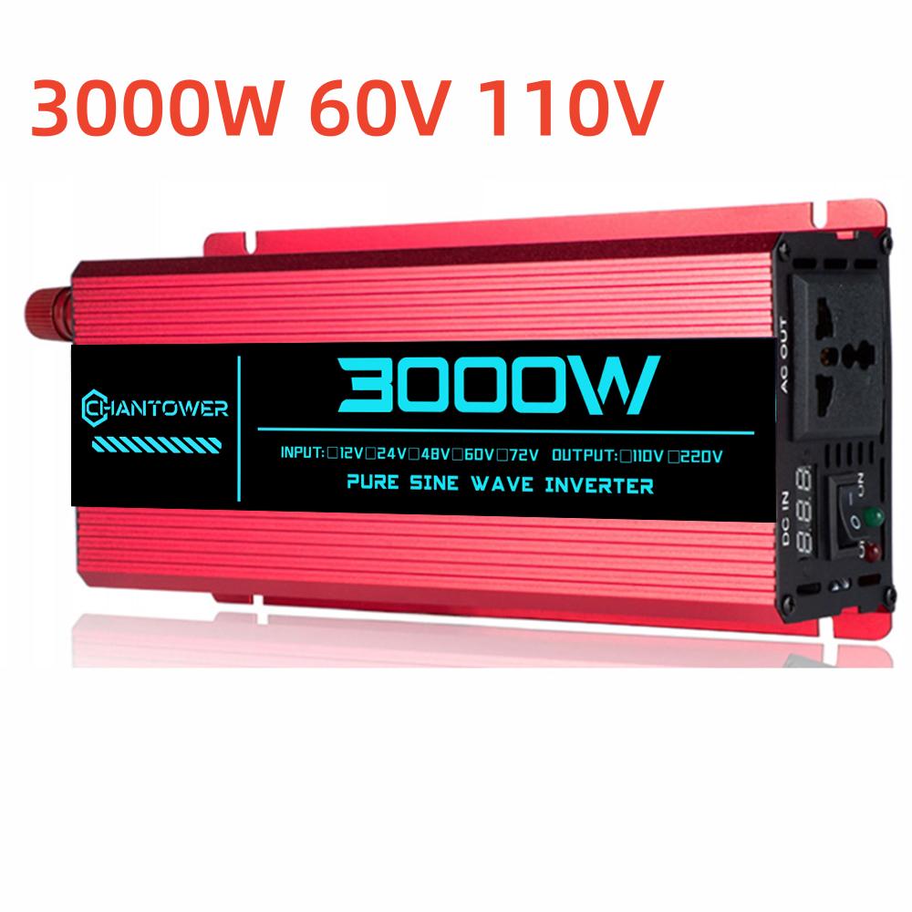Inversor de Onda Senoidal Pura DC 60V para AC 220V/110V 1000W 1600W 3000W 4000W 5000W 6000W Conversor de Potência Inversor Solar para Carro
