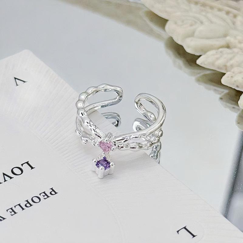 Niche High Sense Cold Light Luxury Simple Cross Water Drop Opening Ring Sweet Cool French Butterfly Ring Woman