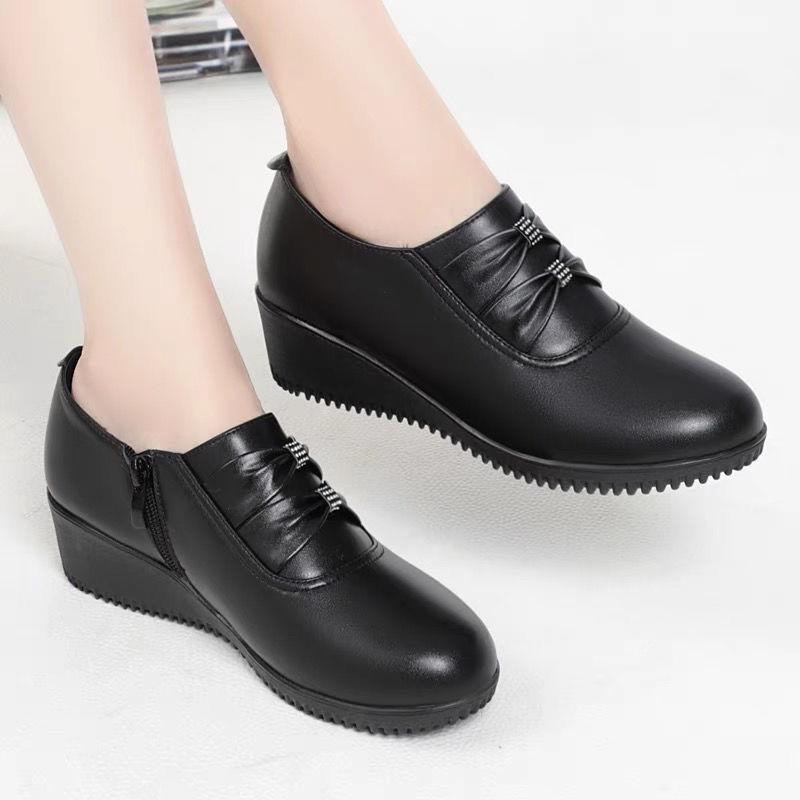 Autumn Mom PU Leather Flat Platform Winter Comfort Black Women‘s Shoes Loafers Wedges Heel Female Ballet Shoes Casual Round Head