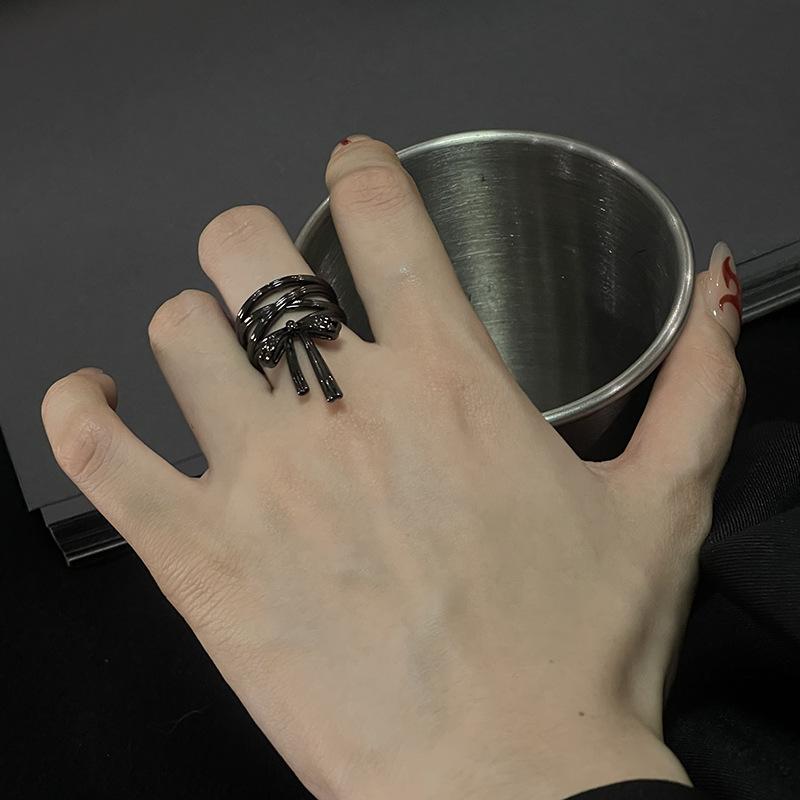The Same Bow Open Ring, Dark Belt, Zircon Ring, Retro Niche Design Jewelry.