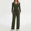 Women's Long Sleeve V Neck Pullover Top and Wide Leg Pants Lounge Set Casual Two Piece Outfit Soft Fabric Relaxed Fit