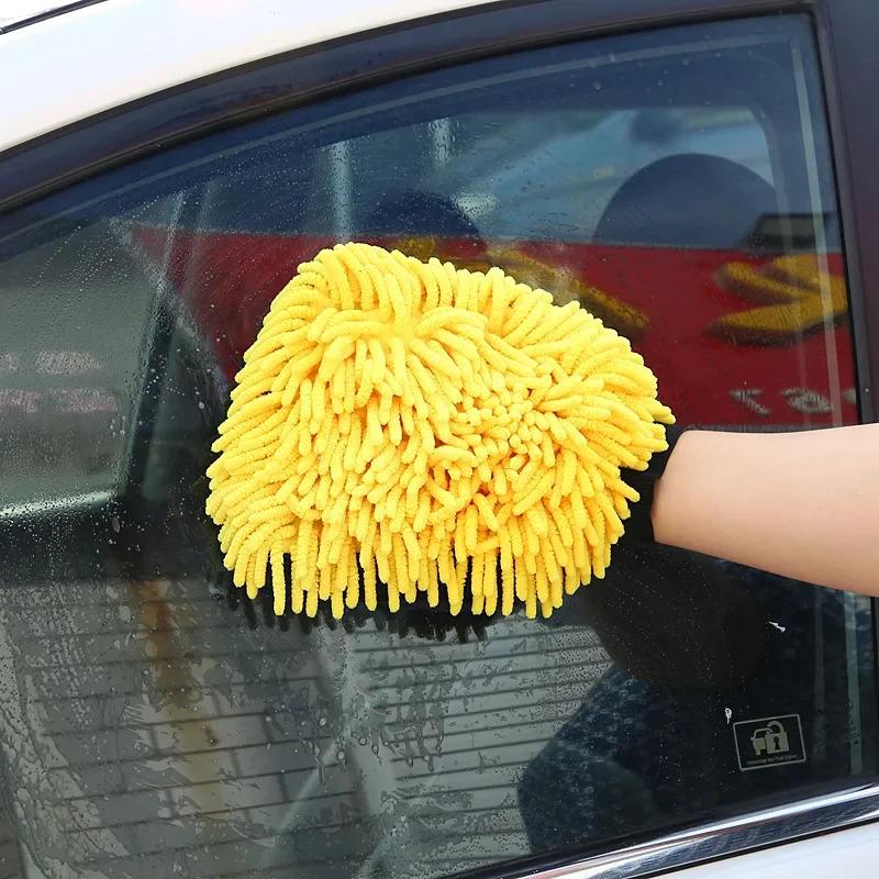 Gants de lavage de voiture en microfibre Chenille, gant imperméable, dos en maille douce, gant Double face, brosse de détail de cire, outil de nettoyage de voiture