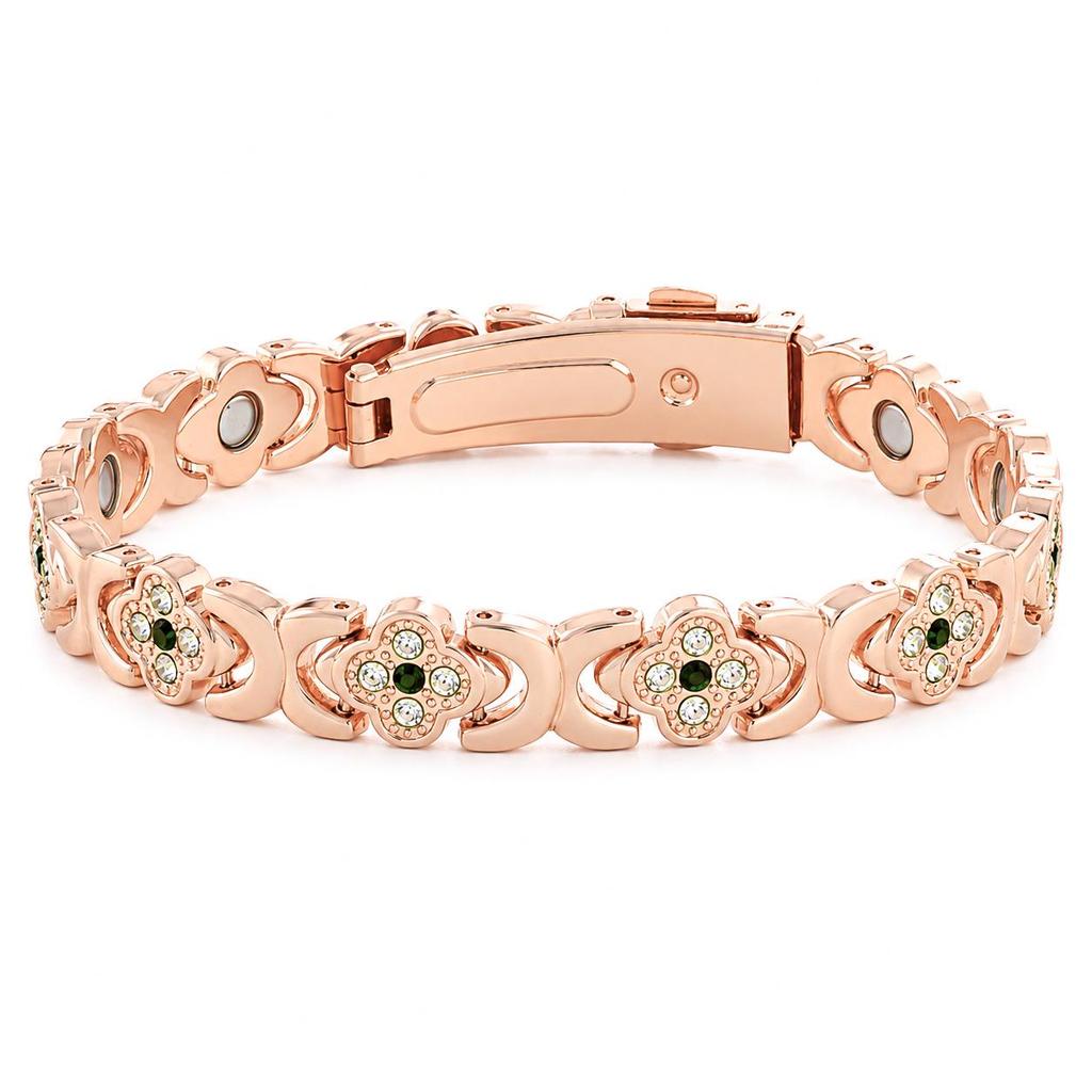 European & American Magnetic Bracelet: Fashionable Four-leaf Clover Alloy with Diamond Inlay, Single Row Magnetic Jewelry for Women.