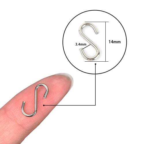 YFFSFDC Mini S-Hooks, Stainless Steel, 100-Pack, Rust-Proof, Durable, 1.4cm, Silver