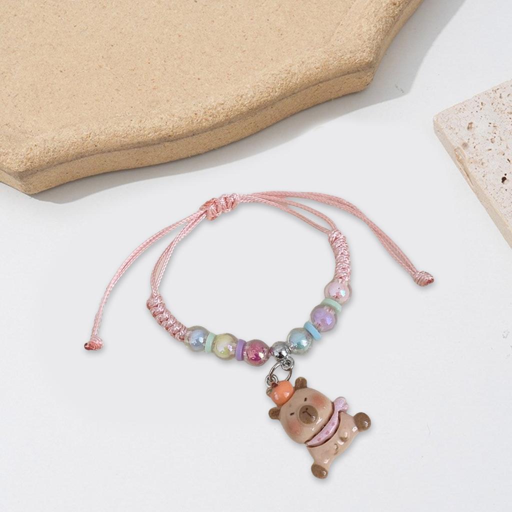 Adorable Children's Macaron Colored Bracelet Featuring Cartoon Capybara Pattern Comfortable And Secure For Daily Wear