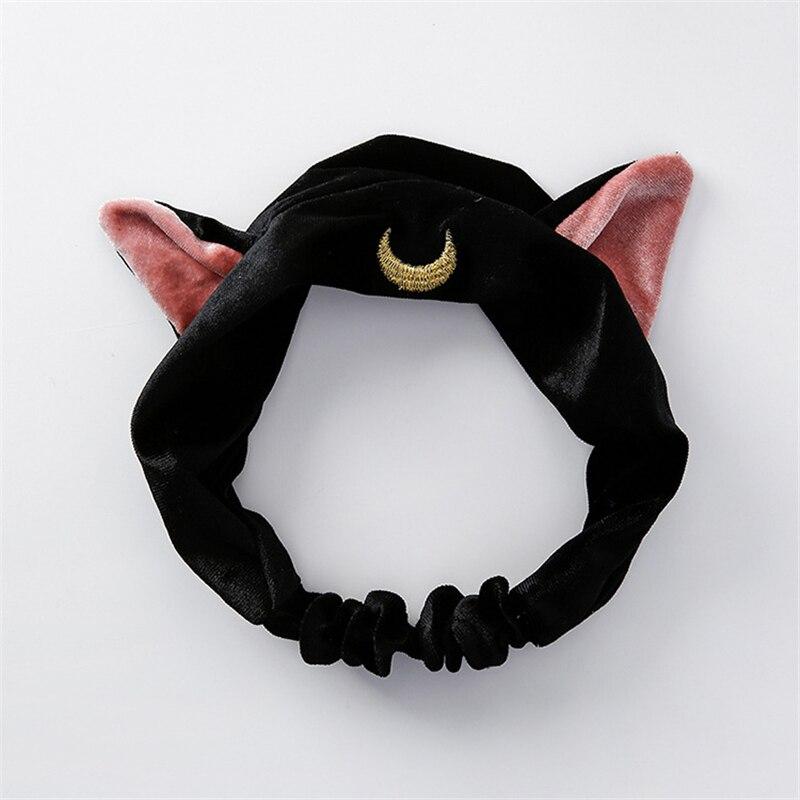 Anime Sailor Moon Luna Artemis Katzenohren-Stirnband, Kopfbedeckung, Cosplay-Requisiten, süßes Gesichtswasch-Make-up-Tool, Haarband, Zubehör schwarz