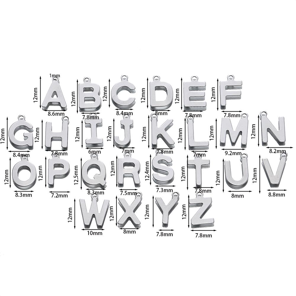 50 Stück Edelstahl 12mm Englische Buchstaben A-Z Anhänger für DIY Halsketten Schmuckherstellung Zubehör