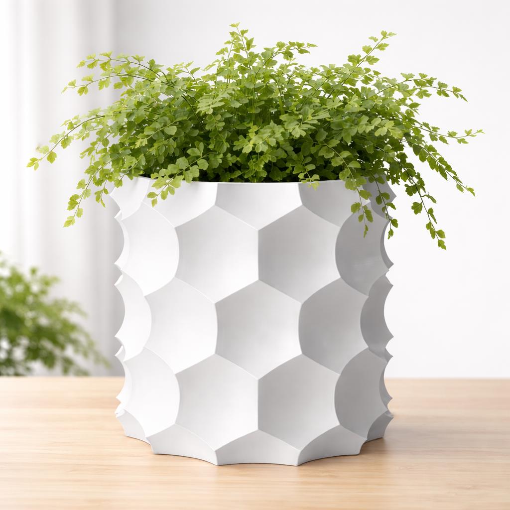 White 3D geometric flowerpot, modern, decorative for plants