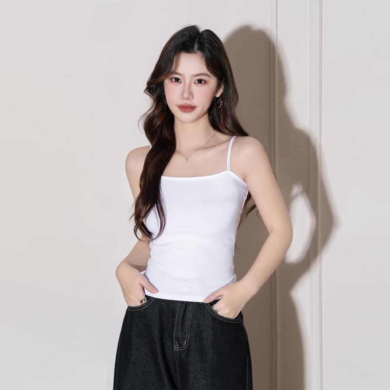 Black Slim-Fit One-Shoulder Tank Top - Double Strap, Covers Armpit Fat, Versatile for Spring/Summer 2026