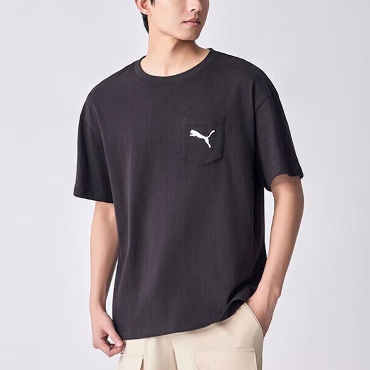 Puma Pocket Solid Color Loose Casual Pocket Short Sleeve Breathable T-Shirt Men Tops Black 683482-01