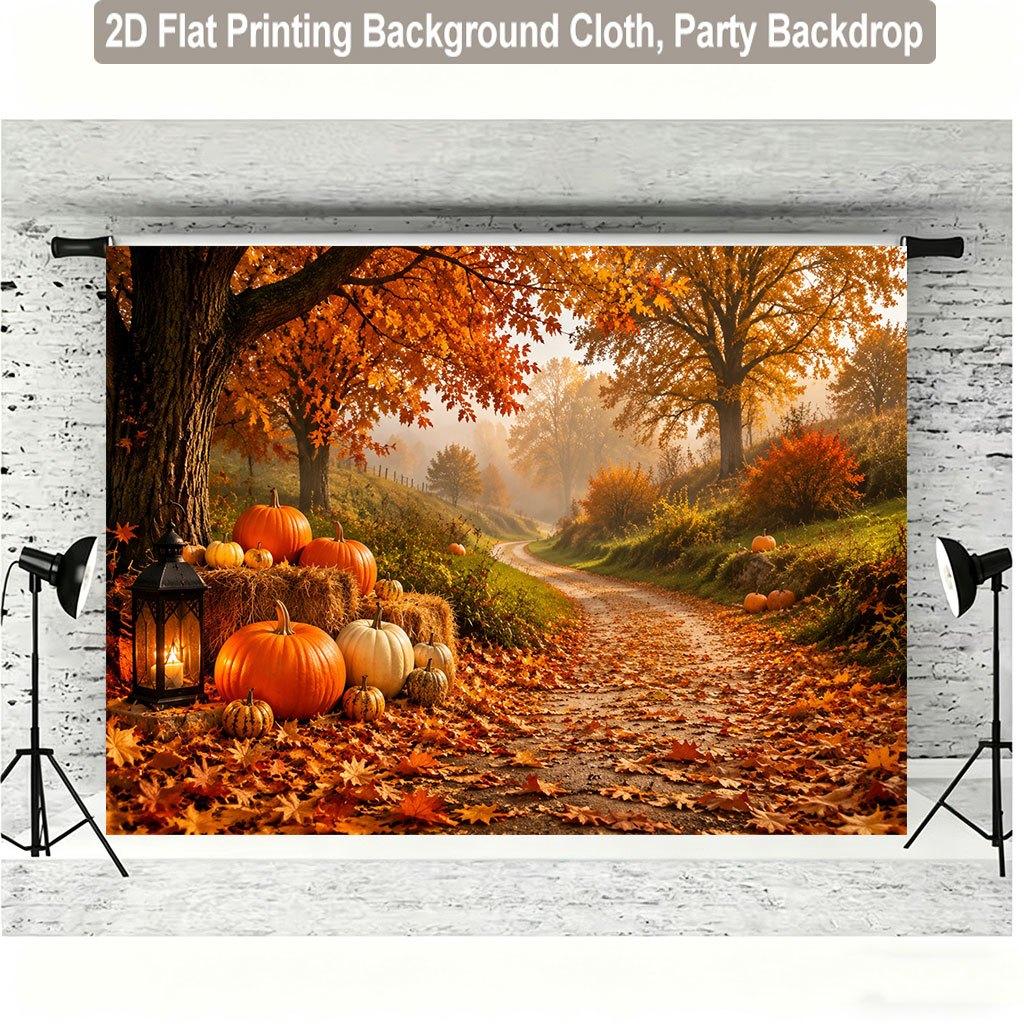 1 piece of 2D flat background fabric autumn rural pumpkin field road background fabric wooden wall panel.PMJ