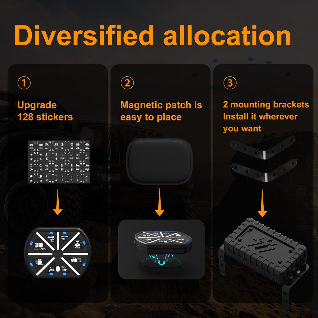 8 Gang Switch Panel Universal Circuit Control Relay System Box Automotive Rechargeable Remote Wireless Control Panel with On-Off