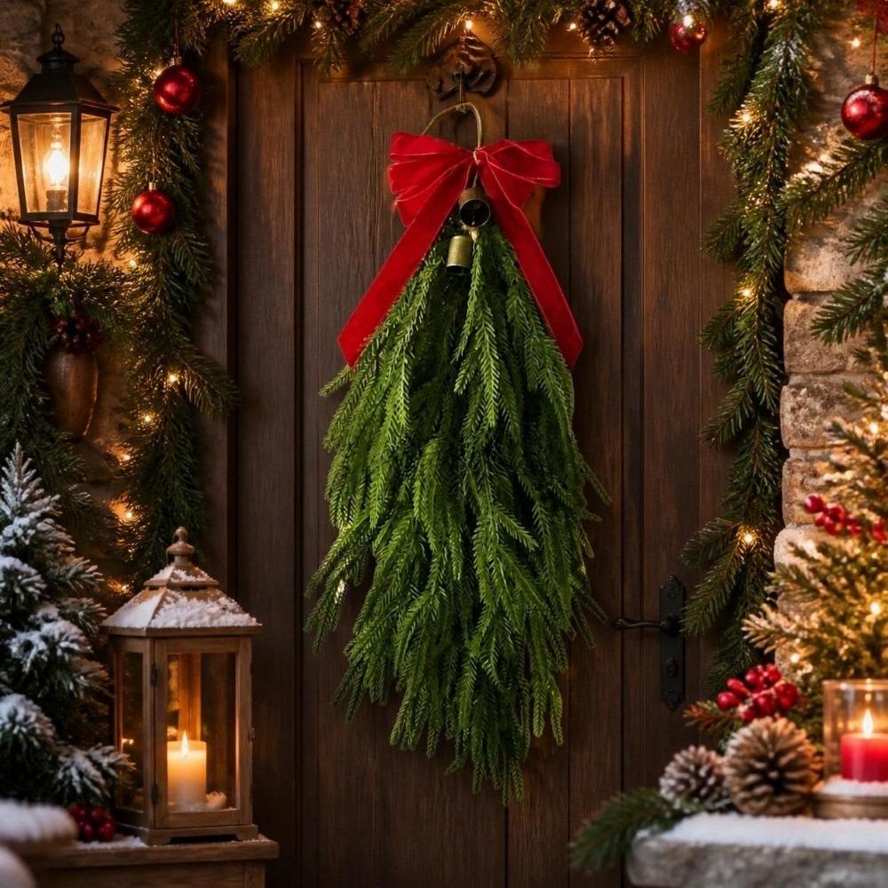 Teardrop Shape Artificial Pine Garland Flexible Bendable Hanging Decorations Mantle Decoration