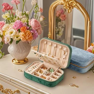 Neue Tragbare Schmuckschatulle Schmuck Organizer Display Reise Schmuckkoffer Schachteln Knopf Leder Aufbewahrung Reißverschluss Juweliere