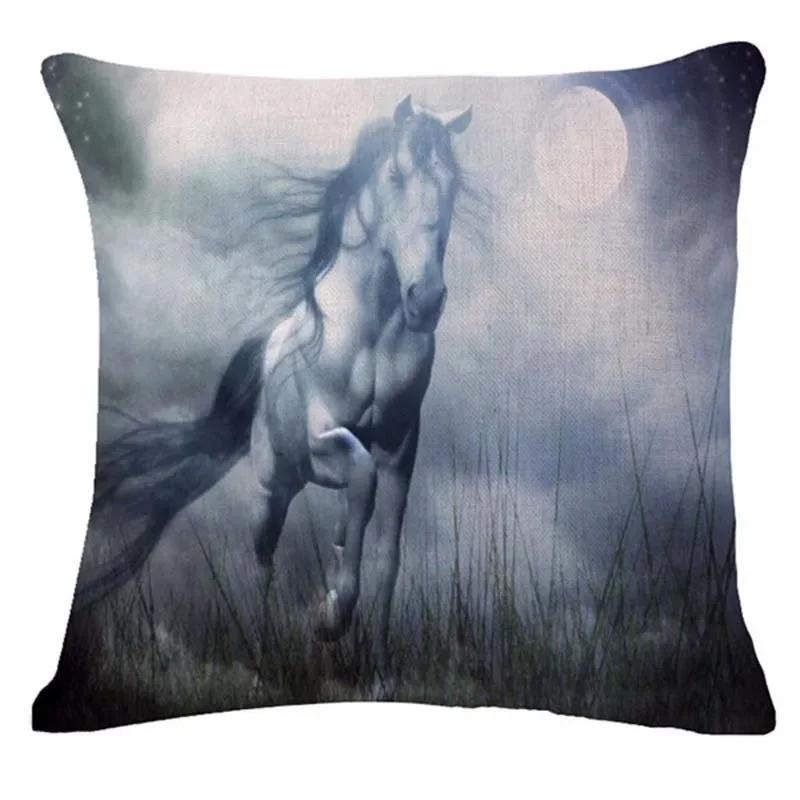 18'' Square Horse Printed Cushion Cover Vintage  Linen Square Pillow Cover  Covers Customized Drop Shipping