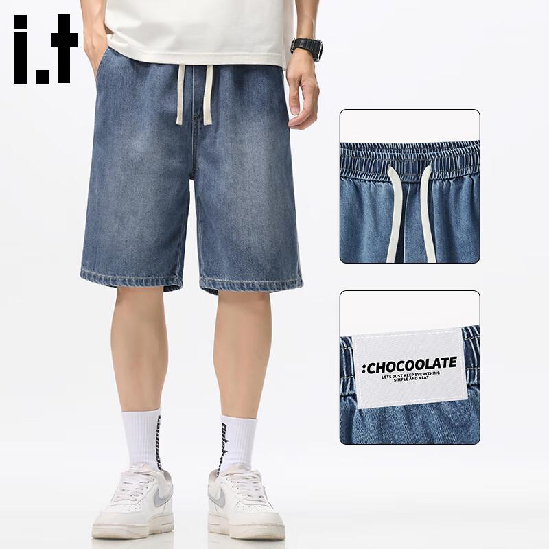 Men s :CHOCOOLATEit Ice Silk Washed Loose Fit Denim Shorts L