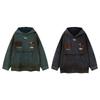 Unisex Oversized Hooded Sweatshirt With Distressed Embroidery Washed Denim Style Streetwear Casual Winter Top