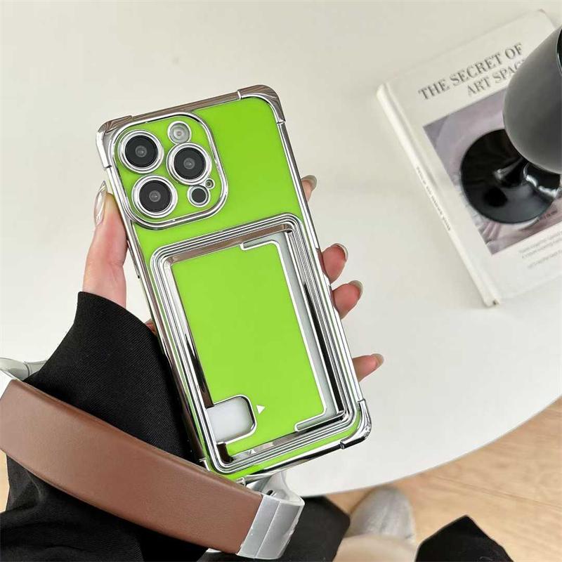 Luxury Electroplating With Card Holder Phone Case For IPhone 16 15 14 13 12 11 Pro Max Plus Soft Silicone Cover